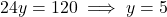 24y = 120 \implies y = 5
