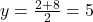 y = \frac{2+8}{2} = 5