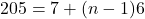 205 = 7 + (n - 1)6