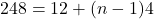 248 = 12 + (n - 1)4