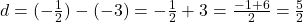 d = (-\frac{1}{2}) - (-3) = -\frac{1}{2} + 3 = \frac{-1 + 6}{2} = \frac{5}{2}