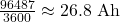 \frac{96487}{3600} \approx 26.8 \text{ Ah}