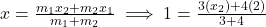 x = \frac{m_1x_2 + m_2x_1}{m_1 + m_2} \implies 1 = \frac{3(x_2) + 4(2)}{3 + 4}