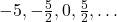 -5, -\frac{5}{2}, 0, \frac{5}{2}, …