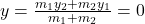 y = \frac{m_1y_2 + m_2y_1}{m_1 + m_2} = 0