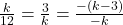 \frac{k}{12} = \frac{3}{k} = \frac{-(k-3)}{-k}
