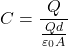 \[ C=\frac{Q}{\frac{Qd}{\varepsilon_0 A}} \]
