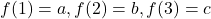 f(1) = a, f(2) = b, f(3) = c