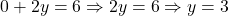0 + 2y = 6 \Rightarrow 2y = 6 \Rightarrow y = 3