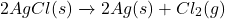 \[2AgCl(s) \xrightarrow{सूर्य का प्रकाश} 2Ag(s) + Cl_2(g)\]