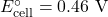E^\circ_{\text{cell}} = 0.46 \text{ V}