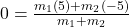 0 = \frac{m_1(5) + m_2(-5)}{m_1 + m_2}