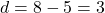d = 8 - 5 = 3
