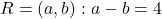 R = {(a,b): a - b = 4}