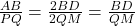 \frac{AB}{PQ} = \frac{2BD}{2QM} = \frac{BD}{QM}