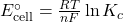 E^\circ_{\text{cell}} = \frac{RT}{nF} \ln K_c