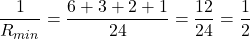 \[\frac{1}{R_{min}} = \frac{6 + 3 + 2 + 1}{24} = \frac{12}{24} = \frac{1}{2}\]
