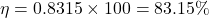 \eta = 0.8315 \times 100 = 83.15\%