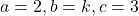 a = 2, b = k, c = 3