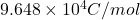 9.648 \times 10^{4} C/mol