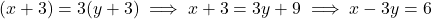 (x + 3) = 3(y + 3) \implies x + 3 = 3y + 9 \implies x - 3y = 6