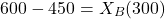 \[600 - 450 = X_B (300)\]
