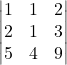 \begin{vmatrix} 1 & 1 & 2 \\ 2 & 1 & 3 \\ 5 & 4 & 9 \end{vmatrix}