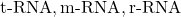 \text{t-RNA}, \text{m-RNA}, \text{r-RNA}