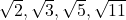 \sqrt{2}, \sqrt{3}, \sqrt{5}, \sqrt{11}