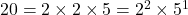 20 = 2 \times 2 \times 5 = 2^2 \times 5^1