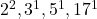 2^2, 3^1, 5^1, 17^1