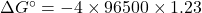 \Delta G^\circ = -4 \times 96500 \times 1.23