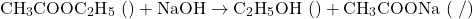 \[\text{CH}_3\text{COOC}_2\text{H}_5 \text{ (एस्टर)} + \text{NaOH} \rightarrow \text{C}_2\text{H}_5\text{OH} \text{ (एथेनॉल)} + \text{CH}_3\text{COONa} \text{ (सोडियम एसीटेट/साबुन)}\]
