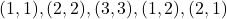 {(1,1),(2,2),(3,3),(1,2),(2,1)}
