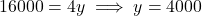 16000 = 4y \implies y = 4000