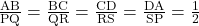 \frac{\text{AB}}{\text{PQ}} = \frac{\text{BC}}{\text{QR}} = \frac{\text{CD}}{\text{RS}} = \frac{\text{DA}}{\text{SP}} = \frac{1}{2}