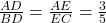 \frac{AD}{BD} = \frac{AE}{EC} = \frac{3}{5}
