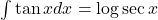 \int \tan x dx = \log\sec x