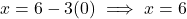 x = 6 - 3(0) \implies x = 6