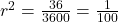 r^2 = \frac{36}{3600} = \frac{1}{100}