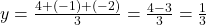 y = \frac{4 + (-1) + (-2)}{3} = \frac{4 - 3}{3} = \frac{1}{3}