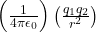\left( \frac{1}{4\pi\epsilon_0} \right) \left( \frac{q_1 q_2}{r^2} \right)