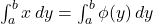 \int_a^b x \, dy = \int_a^b \phi(y) \, dy