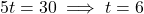 5t = 30 \implies t = 6