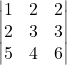 \begin{vmatrix} 1 & 2 & 2 \\ 2 & 3 & 3 \\ 5 & 4 & 6 \end{vmatrix}