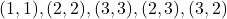 {(1,1),(2,2),(3,3),(2,3),(3,2)}