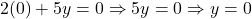 2(0) + 5y = 0 \Rightarrow 5y = 0 \Rightarrow y = 0