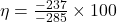 \eta = \frac{-237}{-285} \times 100