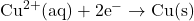 \text{Cu}^{2+}\text{(aq)} + 2\text{e}^- \rightarrow \text{Cu(s)}