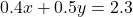 Rendered by QuickLaTeX.com 0.4x + 0.5y = 2.3